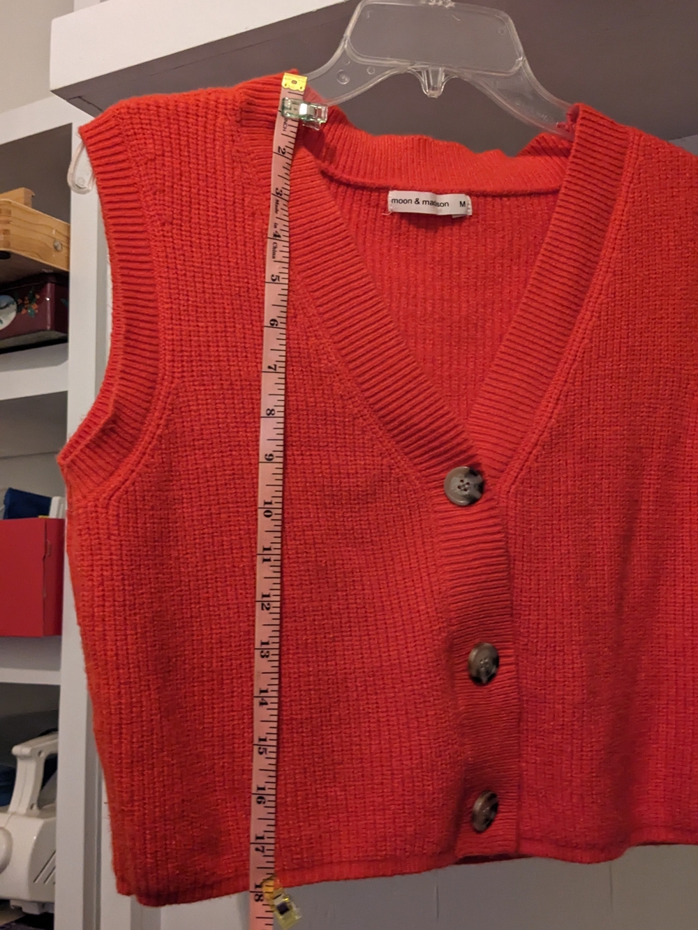 Burnt Orange Rust Red Ribbed Button Cropped Knit Vest Fall Cozy - Picture 5 of 8